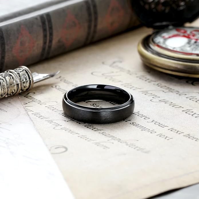 King Will Ceramic Wedding Band for Men Women-6-8mm Width Black & White with Multi Style Design Promise Rings Comfort Fit Size 7-14