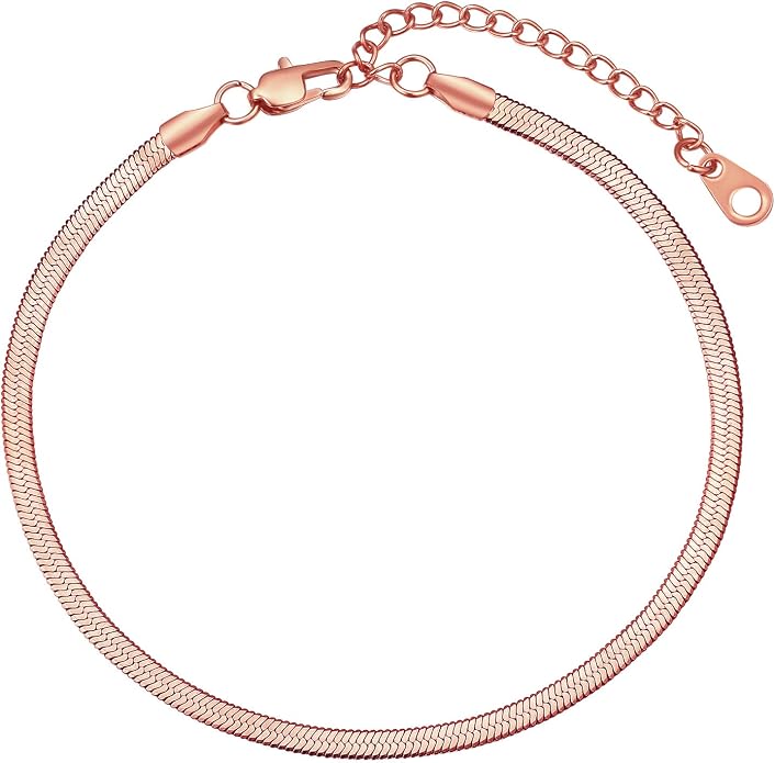FindChic Elegant Herringbone Snake Chain Anklets/Bracelets 3MM/5MM Width Stainless Steel/18K Gold/Rose Gold Plated/Black 4 Color Options, 8.3'' 8.5'' 10.5'' Length, with Gift Box