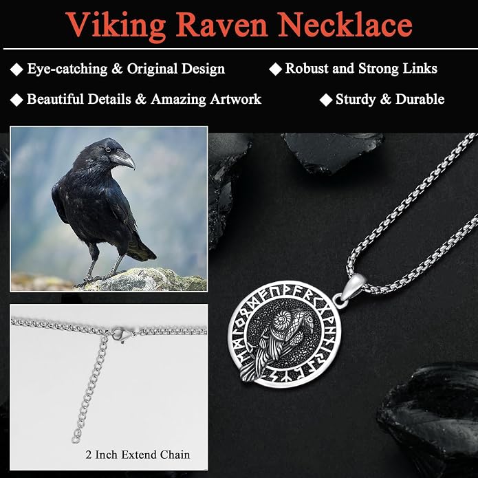 Seiyang Sterling Silver Viking Necklace Norse Jewelry Gift for Men Women with 2mm 22+2 IN Rolo Chain (with Gift Box)