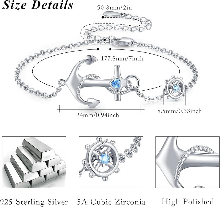 Anchor Bracelets/Ankle Bracelet Adjustable for Women Nautical Sailor Chains Sea Jewelry Birthday for Mother Best Friend