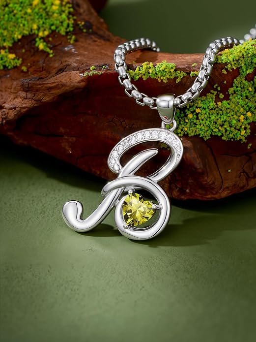 Birthday Gifts for Women Alphabet A to Z Initial Birthstone Pendant Necklaces for Women - 18k White Gold Plated Personalized Name Jewelry Anniversary Graduation Gifts for Wife Her Daughter Girlfriend(with Gift Box)