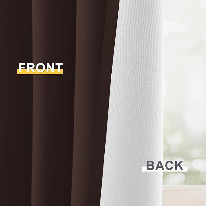 Yakamok Brown 100% Blackout Curtain Panels 84 inches, 50" Wide, 2 Panels | Blackout Curtain Panels for Bedroom, 2 Thick Layers Grommet Top Thermal Insulated Drapes with White Back for Living Room