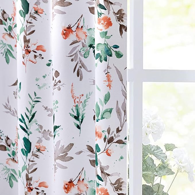 MYSKY HOME Fall Curtains for Living Room Darkening Curtains 84 Inch Long Floral Curtains Thermal Insulated Panels Light Blocking Grommet Autumn Drapes, 52" W x 84" L, 2 Panels, Orange