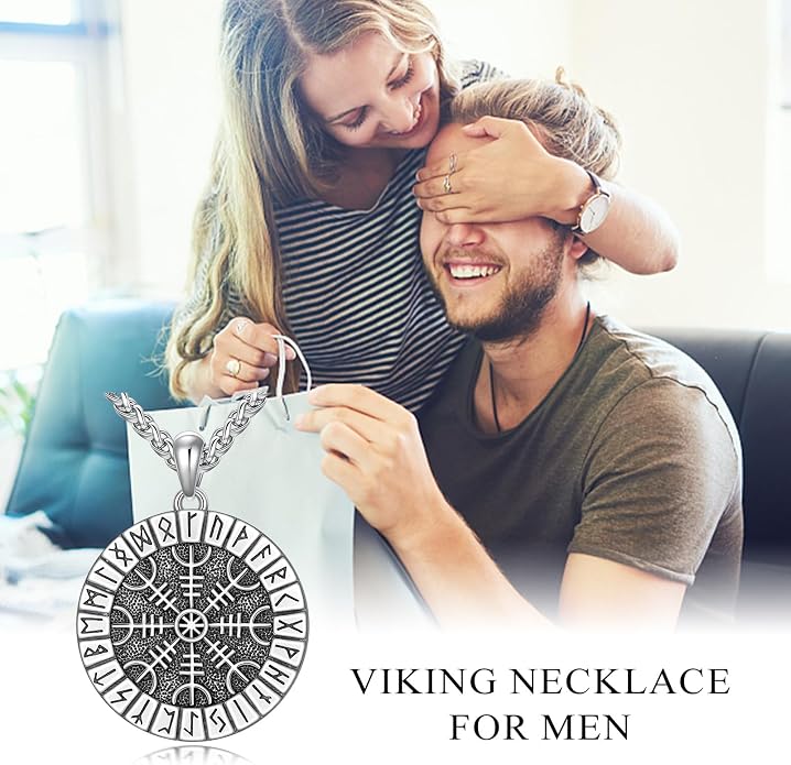 Viking Necklace for Men 925 Sterling Silver Norse Viking Pendant Norse Jewelry for Dad Husband, w/Stainless Steel Chain 22"+2"