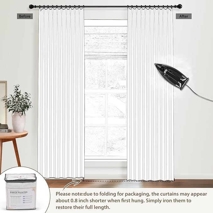 CAPALOCA Pinch Pleated Curtains Blackout, Linen Blackout Curtains 120 inches Long 2 Panels Set for Bedroom, Thermal Insulated Pinch Pleated Drapes for Living Room, 40"W x 120"L (Pack of 2), Dark Linen
