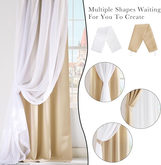 PONY DANCE Curtains for Living Room - 72 inches Long Sheer Curtains with Blackout Panels Double Layered Blackout Home Decor, 52-inch Wide, Biscotti Beige, Set of 2