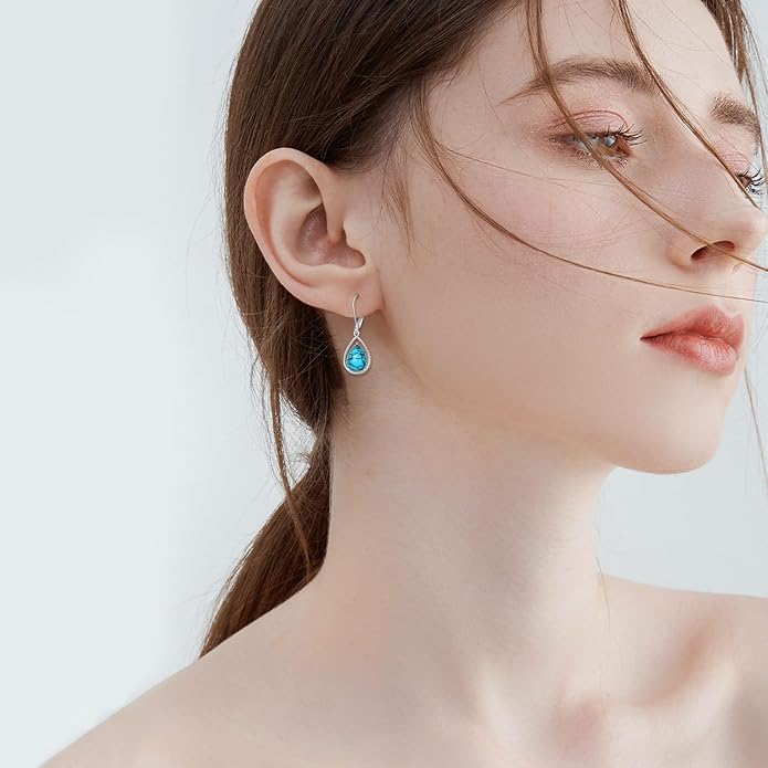 VONALA Dangle Earrings 925 Sterling Silver Opal Larimar Lapis Sapphire Turquoise Moss Agate Crystal Dangling Earrings Jewelry Gift for Women