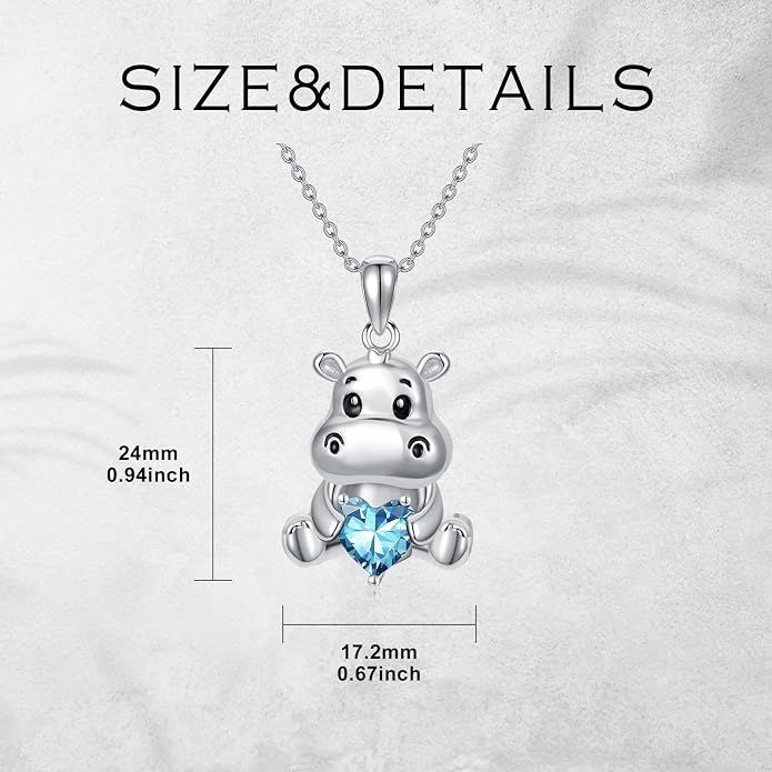 PROESS Animal Birthstone Necklace 925 Sterling Silver Otter/Axolotl/Hippo/Elephant/Dachshund/Monkey/Red Panda Pendant Necklace Animal Birthstone Jewelry Gifts for Women