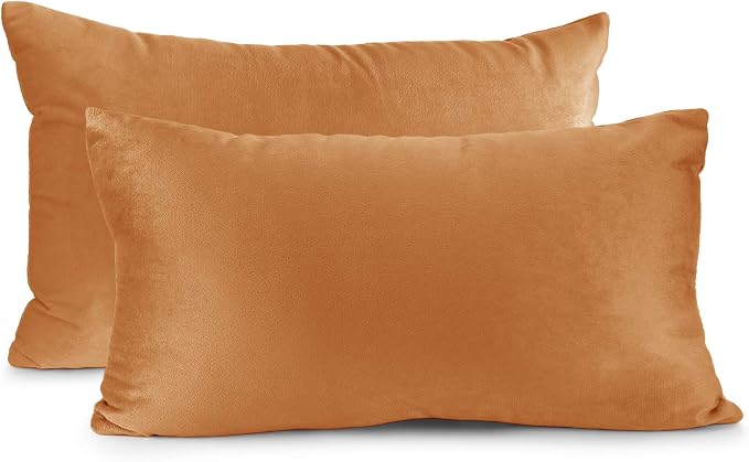 Nestl Throw Pillow Covers, Cozy Velvet Decorative Pillow Covers 12 x 20 Inches, Soft Solid Couch Pillow Covers for Sofa, Bed and Car, Set of 2 - Rust Orange Brown