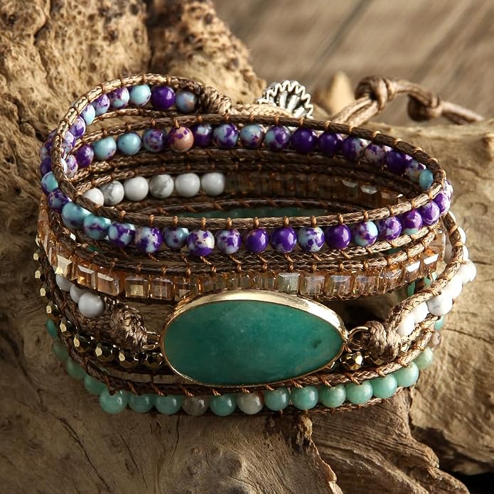 Women Wrap Bracelets Boho Natural Stone Jasper Turquoises Strand Bracelet Jewelry Collection