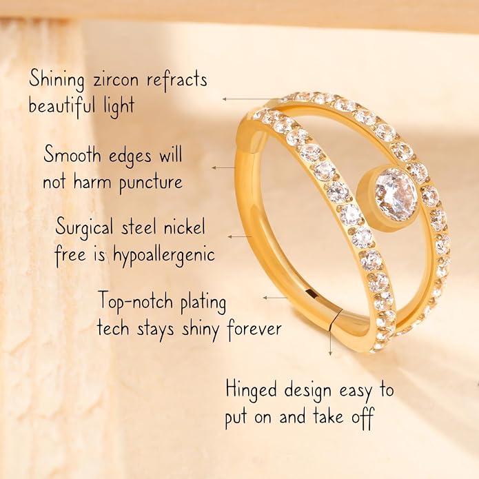 AROWRO Conch Piercing Jewelry Nose Rings Hoops Septum Rings Cartilage Earrings for Women Men Helix Piercing Jewelry Rook Tragus Surgical Steel Gold Silver 16G 18G 20G With Cubic Zirconia Opal