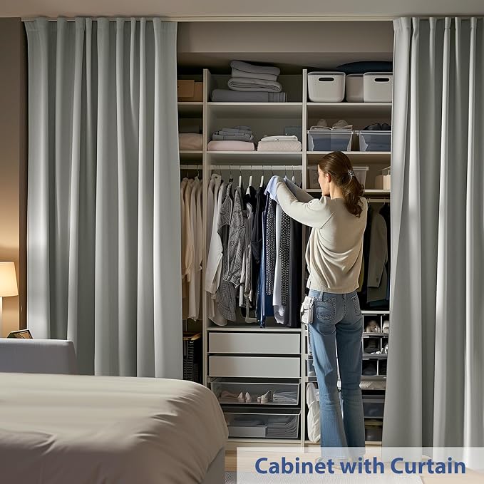 Room Divider Ceiling Mounted Curtains Track Sets Extra Wide Blackout Curtain Flexible Tracks for Bedroom Privacy Partition Separator, 1 Panel Light Grey Drape and White Rail, W15 x H8ft