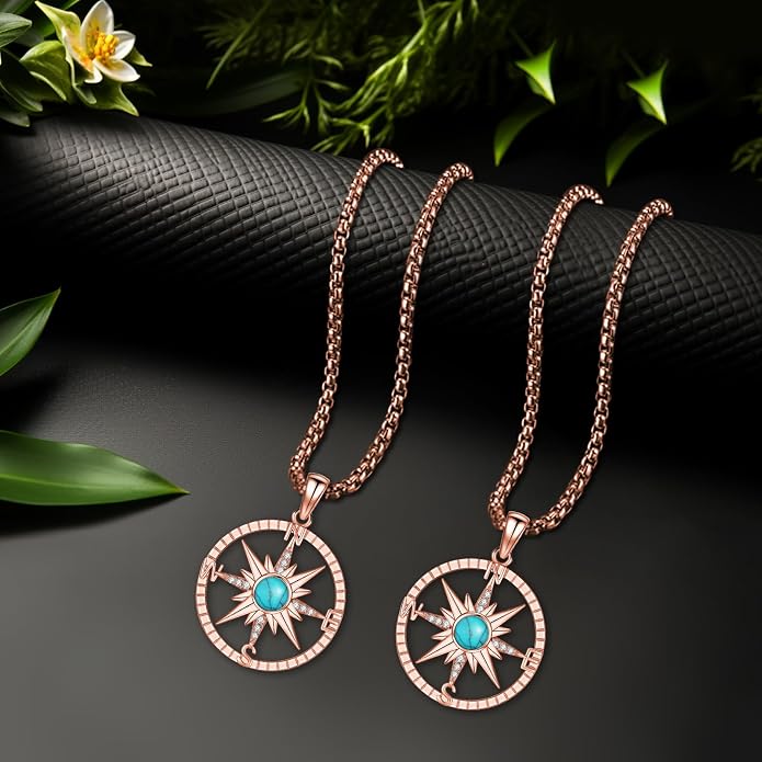 Compass Necklace for Women Men 925 Sterling Silver Pendant Urn Necklaces for Ashes Picture Locket Necklace Anchor Necklace Viking Necklace Crystals CZ Moonstone Abalone Shell Turquoise Compass Jewelry