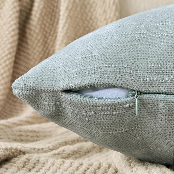 Set of 4 Soft Textured Decorative Throw Pillow Covers 20x20 Inch Cozy Farmhouse Cushion Cover Square Accent Pillow Cases for Bed Couch Sofa Living Room, Light Aqua