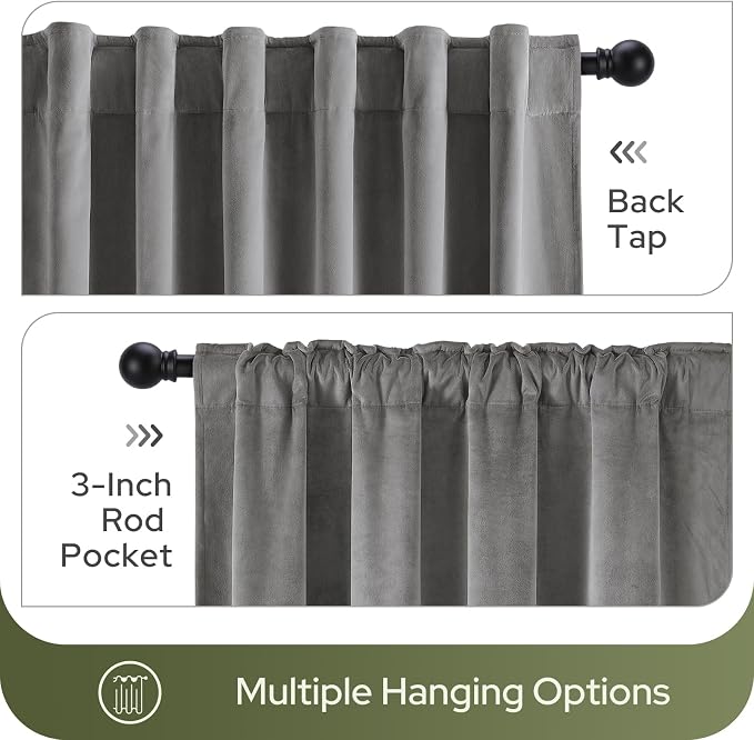 HOMEIDEAS 100% Blackout Silver Grey Velvet Curtains, Thermal Insulated Luxury Velvet Drapes for Bedroom, Living Room, Modern Farmhouse Decor, 52 x 84 Inch, 2 Panels