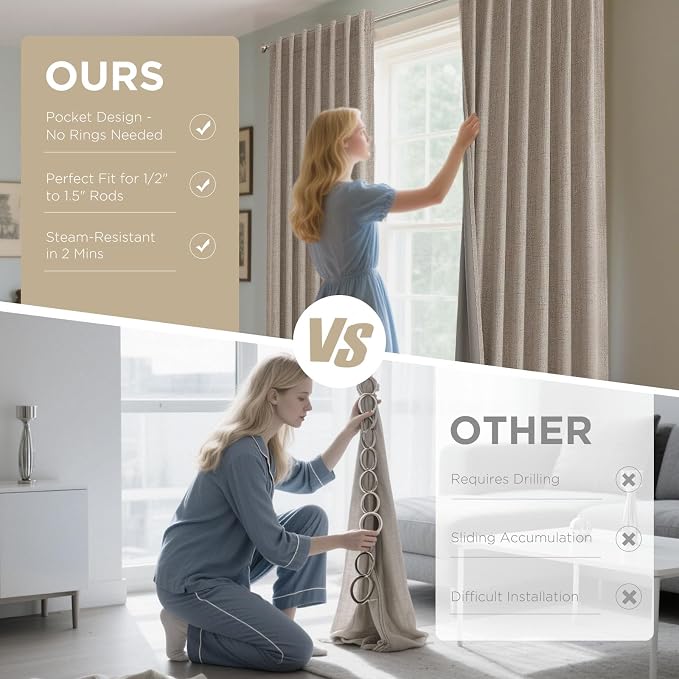Joydeco Blackout Curtains for Bedroom - 100% Light Blocking 2 Panels Set Linen Drapes 42" W x 72" L, Thermal Insulated Room Darkening Curtains, Linen Textured for Living Room, Rod Pocket & Back Tabs