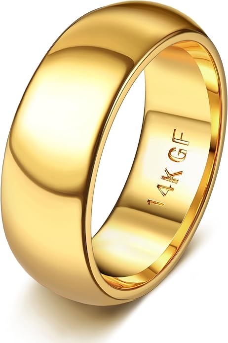 Florideco 14K Gold Filled Ring for Women Men Thick Thin Pinky Thumb Ring Wedding Band Ring Non Tarnish Plain Domed Comfort Fit Size 6 to 10