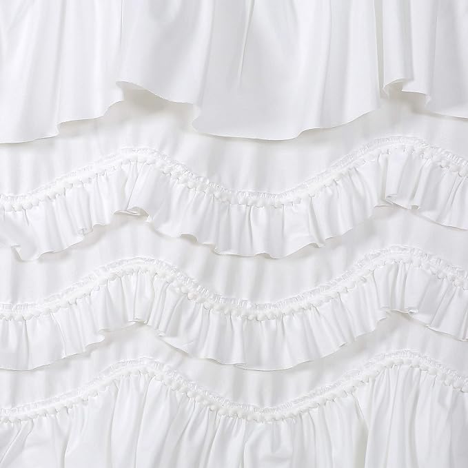 Lush Decor Kemmy Light Filtering Window Curtain Panel Single 52" W x 84" L White - Drapes - Ruffled Curtains for Bedroom - White Curtains - Coquette Decor