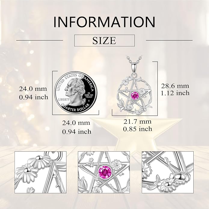 Birthstone Pentagram Necklace for Women 925 Sterling Silver Pentacle Daisy Pendant Pentacle Jewelry Birthday Gifts