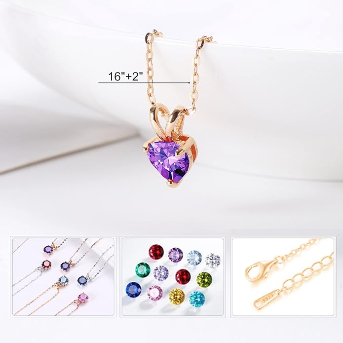 SMILEST Dainty Heart Birthstone Necklace for Women, 925 Sterling Silver Necklace Sparkling Heart Pendant, Anniversary Birthday Gifts for Women Mom Wife Daughter Girlfriend Grandma