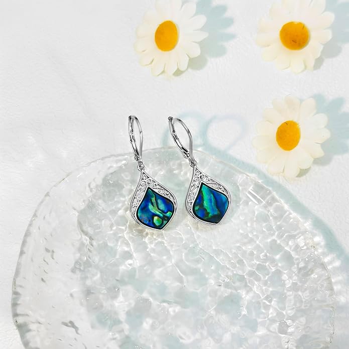 Larimar/Star/Dragonfly/Sunflower/Moonstone/Black Onyx Earrings for Women Leverback Dangle Earrings Hypoallergenic Jewelry for Women