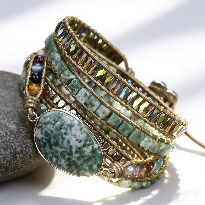 Boho Wrap Bracelet for Women, Handmade Natural Imperial Jasper Multi-Layer Stone Beaded Bracelet, Bohemian Healing Crystal Stone Jewelry Gifts
