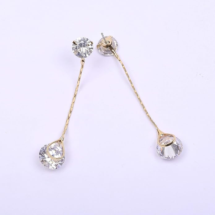 Crystal Linear Drop Earrings - Womens Sterling Silver Round Cubic Zirconia CZ Diamond Rhinestone Long Chain Dangle Earrings Bridal Drop Earrings for Wedding Bride Bridesmaids