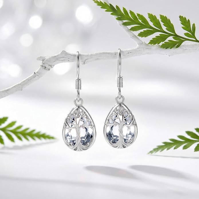 Eusense Sterling Silver Dangle Earrings for Women Tree of Life Animals Moonstone Turquoise Leverback Earrings Jewelry Gifts