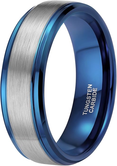 TRUMIUM 4mm 6mm 8mm Tungsten Rings for Men Women Silver Blue Rose Gold Plated Black Tungsten Wedding Band Matte Brushed Finish Comfort Fit Size 4-15