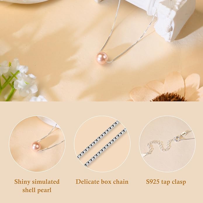 Sereney Sterling Silver Birthday Gifts for Girls Women, Pearl Necklace as 7 9 10 11 13 15 16 18 21 30 40 50 60 Year Old Birthday Gifts, Single Pearl Necklace as Bday Gifts for Friends