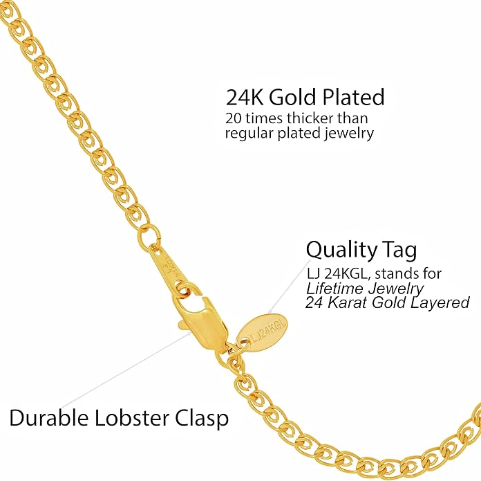 LIFETIME JEWELRY Womens Gold Anklet 2.7mm Open Weave Link Ankle Bracelet 24k Real Gold Plated
