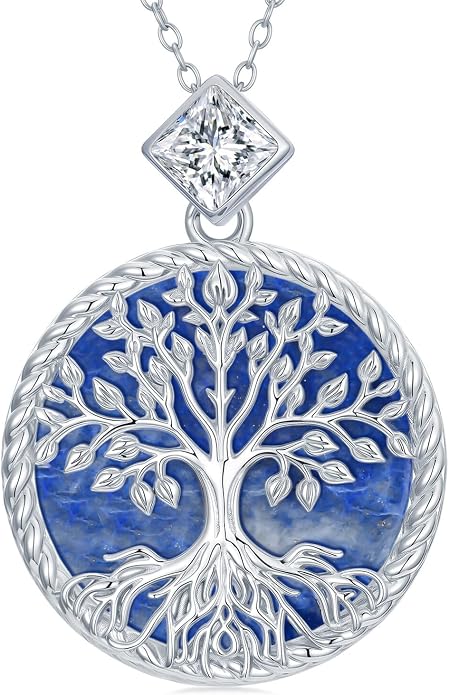 Tree of Life Moissanite Necklace, 925 Sterling Silver 0.5 Carat Moissanite Abalone Shell/Opal/Black Onyx/Turquoise/Malachite/Tiger Eye Stone Tree of Life Pendant Necklaces Jewelry Gift for Women Mom
