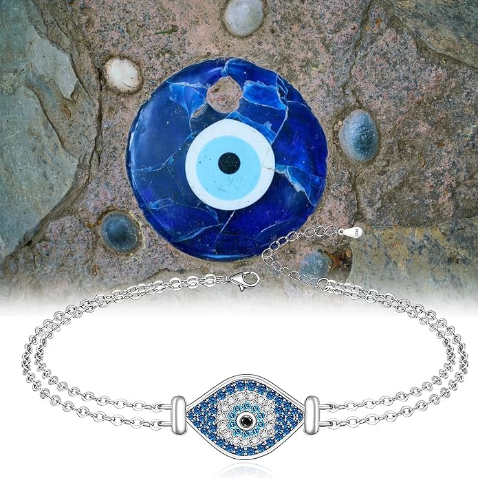 Fenthring Evil Eye Anklet Sterling Silver Protection Turkish Blue Eyes Ankle Bracelets Anklets for Women Chain Jewelry