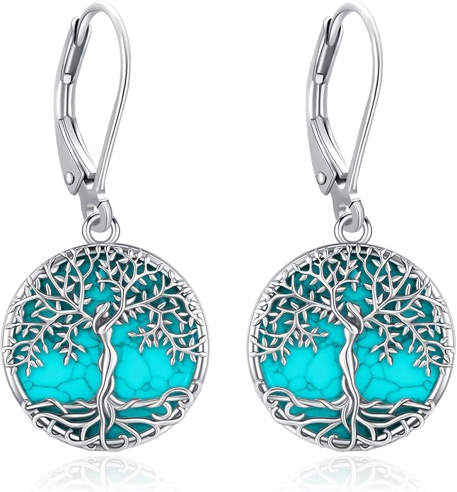 Black Cat/Turtle/Moonstone//Turquoise/Flower/Tree of Life Earrings Sterling Silver Cute Animal Leverback Dangle Earrings Jewelry Gifts