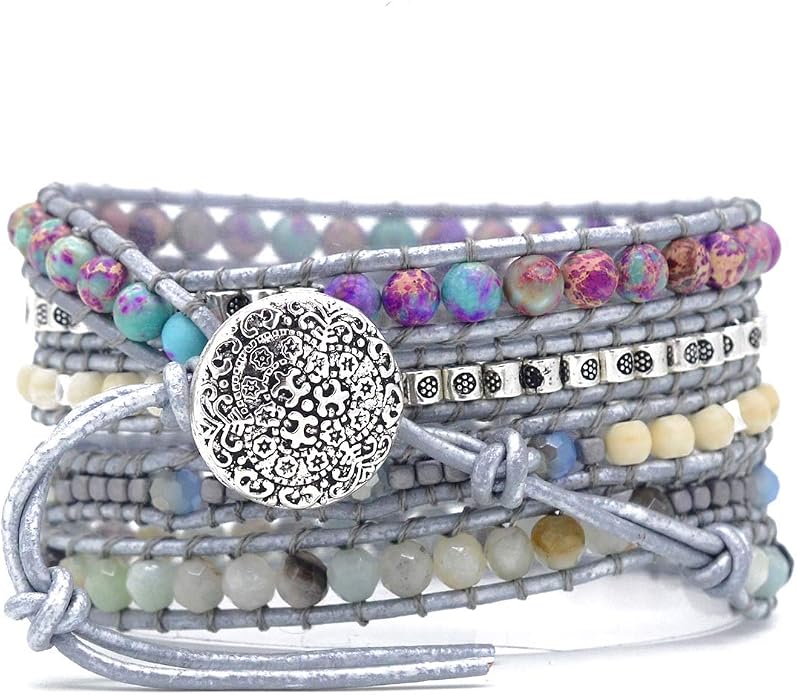 Boho Wrap Bracelet for Women, Handmade Natural Imperial Jasper Multi-Layer Stone Beaded Bracelet, Bohemian Healing Crystal Stone Jewelry Gifts