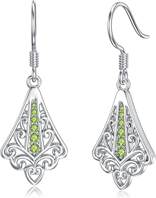 PELOVNY 925 Sterling Silver Filigree Dangle Earrings Hypoallergenic Abalone/Cubic Zirconia/Moonstone Earrings Vintage Jewelry Christmas Birthday Gifts for Women Mom Her
