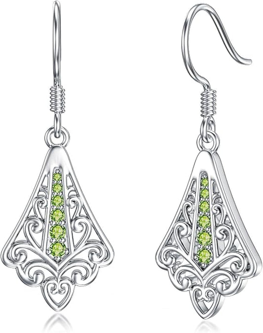PELOVNY 925 Sterling Silver Filigree Dangle Earrings Hypoallergenic Abalone/Cubic Zirconia/Moonstone Earrings Vintage Jewelry Christmas Birthday Gifts for Women Mom Her