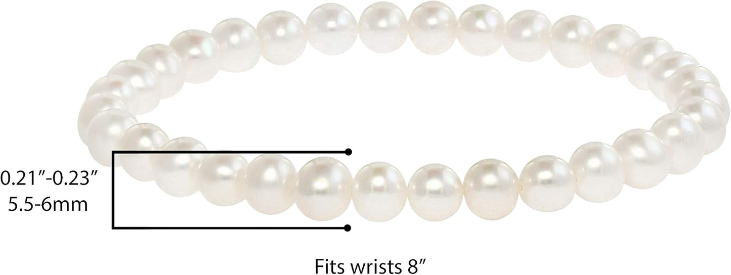 Blue Ocean Pearls Round Freshwater Cultured Pearl Bride & Bridesmaid 8" Stretch Strand Bracelet - Choice of Pearl Size and Color