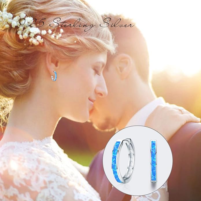 CUOKA MIRACLE 925 Sterling Silver Opal Hoop Earrings for Women - Opal Hinged Huggie Hoops, Hypoallergenic Small Hoop Earrings for Sensitive Ears, Dainty Everyday Jewelry Birthday Christmas Gift