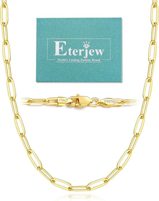 18K Gold Plated and 925 Sterling Silver Paperclip Chain Necklace for Women, 5mm Women's Chain Necklace, World's Top Craftsmanship Necklace for Women 16 18 20 22 24 26 Inch