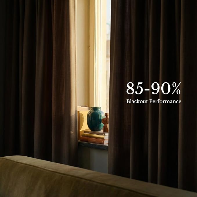 NICETOWN Hazelnut Brown Pinch Pleated Drapes for Living Room, W40 x L108, 395GSM Fabric Faux Linen Drapery for Vintage Villa, Energy Saving Double-Sided Textured Panels with Hooks