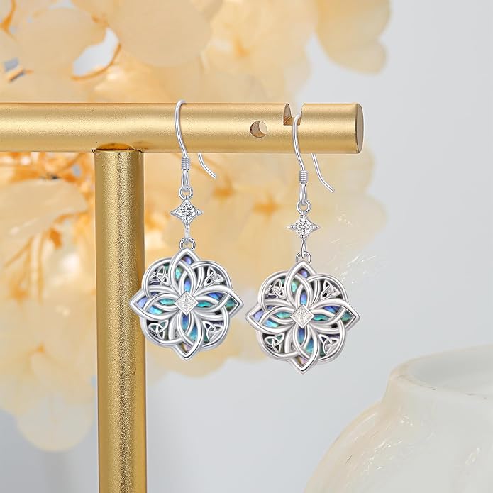 Celtic Knot Earrings 925 Sterling Silver Abalone Drop Dangle Celtic Earrings Gifts for Women