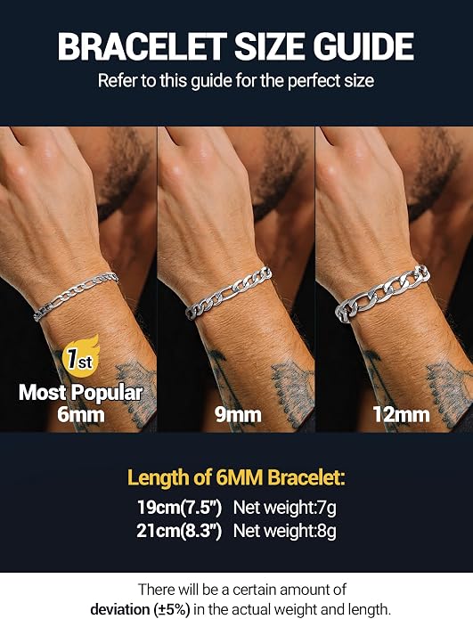 PROSTEEL Silver/Gold/Black Bracelets for Men Figaro Cuban Link, 6mm-13mm Width, 7.5"/8.3"/9" Length, Stainless Steel Mens Bracelet Jewelry with Gift Box