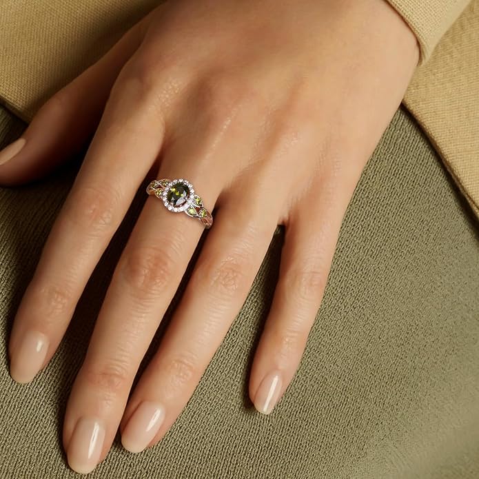 925 Sterling Silver Celtic Knot Engagement Ring for Women Moissanite/Cubic Zirconia Inlaid Oval Shaped Birthstone Rings Cocktail Wedding Birthday Jewelry(with Box)
