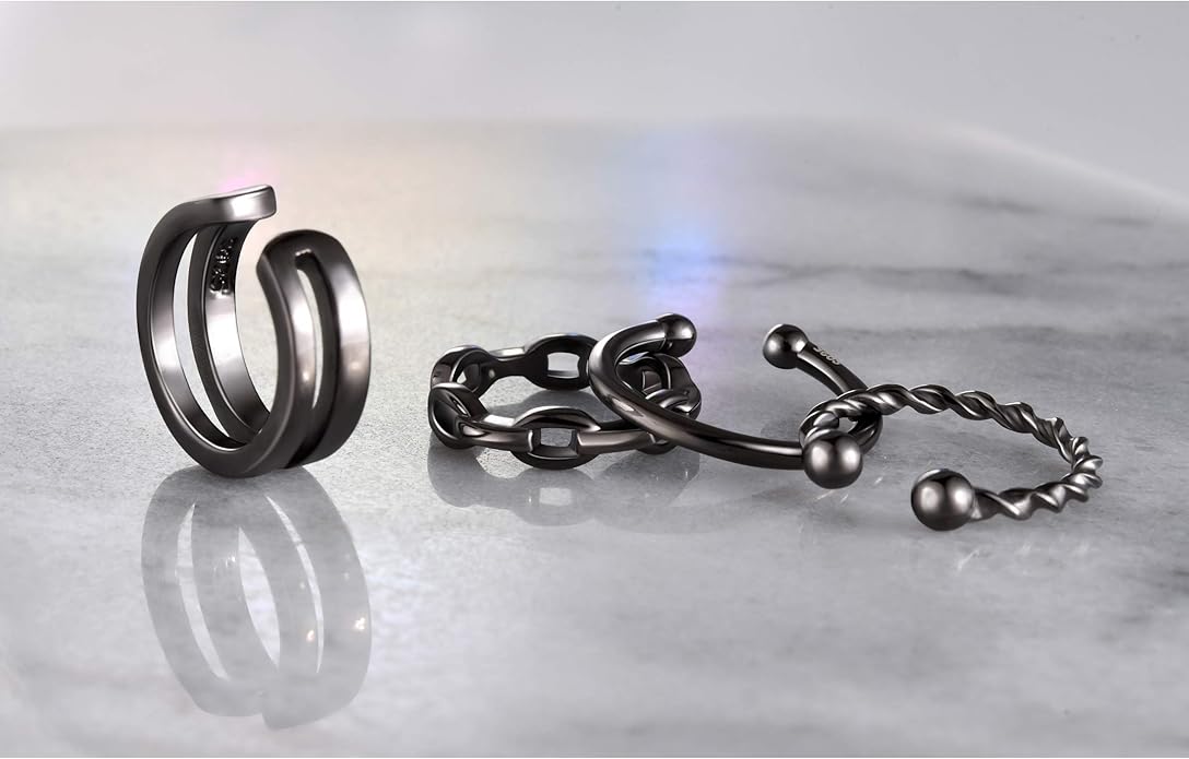 CHIC & ARTSY 925 Sterling Silver Ear Cuffs for Women, Non Piercing Clip On Cartilage Cuffs, Adjustable Fake Conch & Helix Earrings, Gold Plated & Oxidized Various Styles