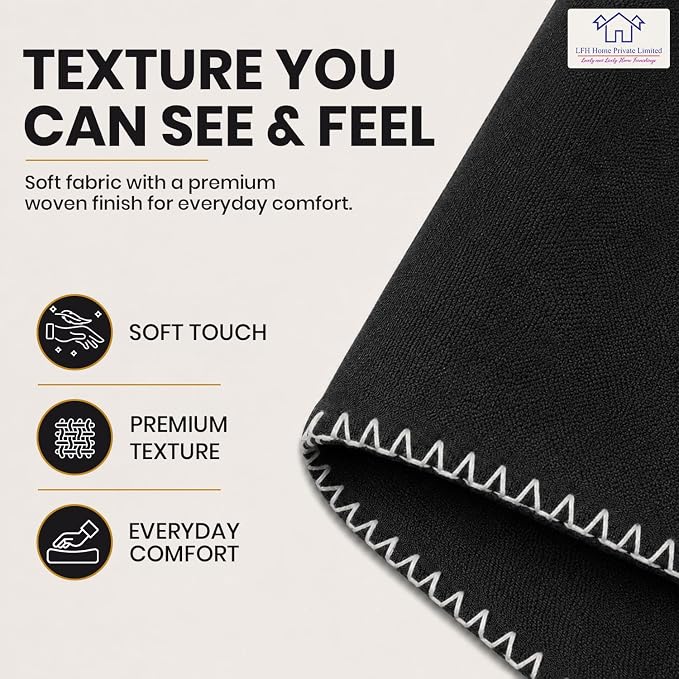 LFH Home Black Cotton Rich Throw Pillow Covers 18x18 Set of 4, Decorative Cushion Covers with Blanket Stitch Edge, Farmhouse Accent Pillow Cases for Sofa Couch Bed Living Room, 18 x 18 Inch