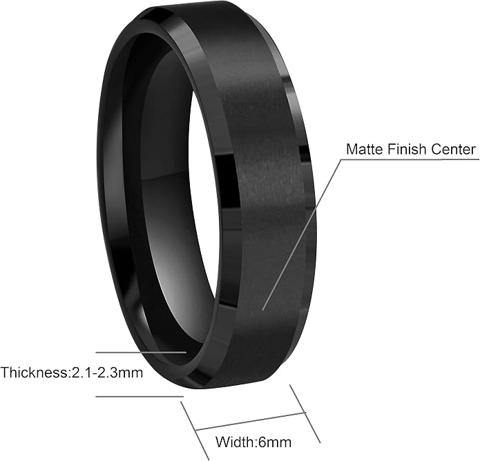 6mm 8mm 10mm Black Tungsten Wedding Band Ring Men Women Matte Finish Beveled Edges Comfort Fit Size 5 To 17