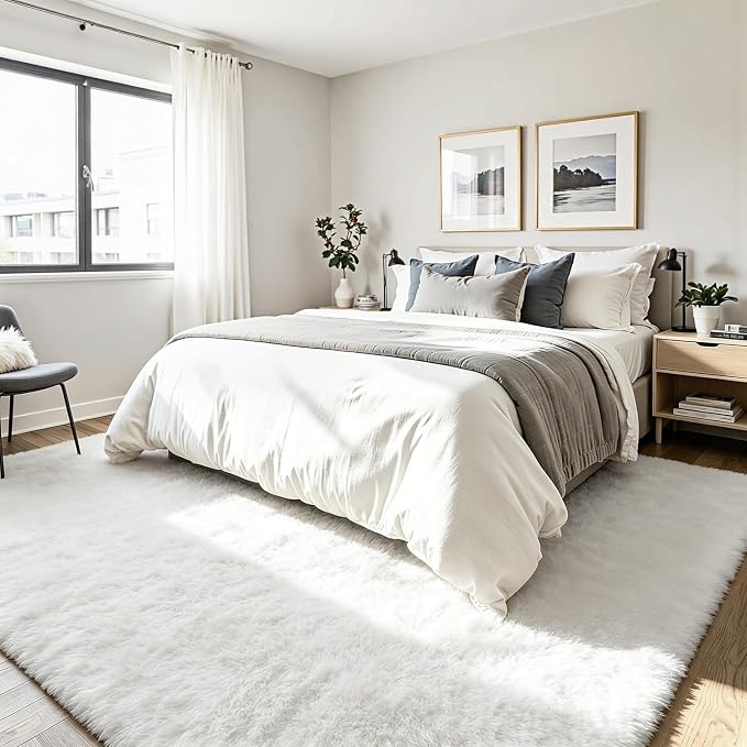 5x8 Area Rug for Living Room, Ultra Soft Fluffy White Rugs for Bedroom, Non Slip Large Shag Carpet, Fuzzy Plush Nursery Rug, Thick Washable Indoor Floor Carpets for Kids Office Dorm Home Decor