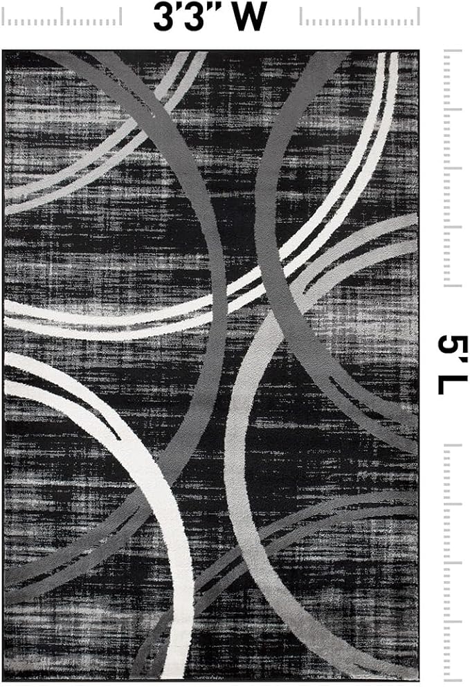 Rugshop Wavy Circles Modern Fade-Resistant Area Rug Black 3'3" x 5'