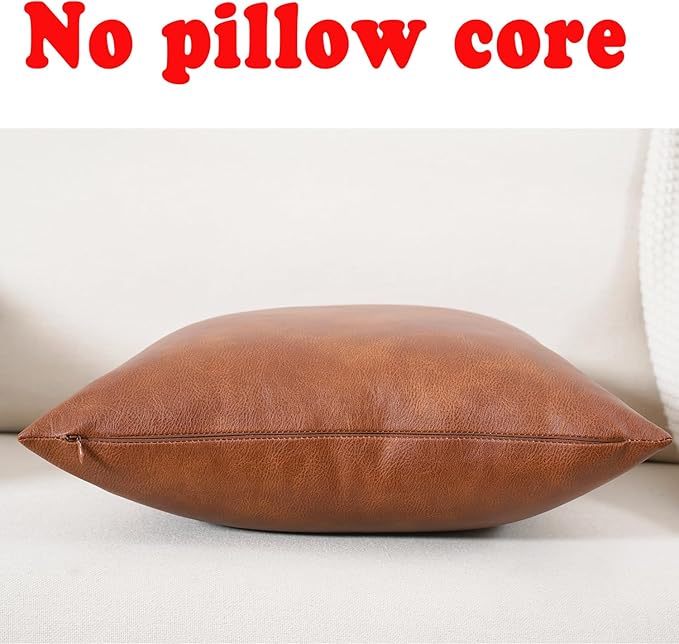 Faux Leather Throw Pillow Covers, 20x20 Inch Set of 2 Brown Lumbar Boho Modern Square Home Decorative Pillow Cases for Outdoor Living Room Couch Bed Sofa Bedroom Cushion Covers